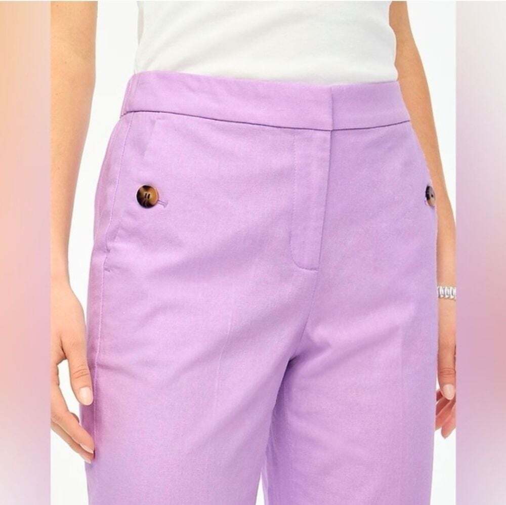 J.Crew Linen Pull-On Button Detail Pants Purple Size 10 - Picture 2 of 10